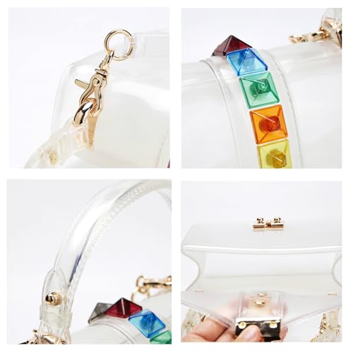 Studded Purse Clear Jelly Studs Handbag for Women Rainbow Acrylic Buckle Top Handle Studded Purse Shoulder Strap Party Daily3