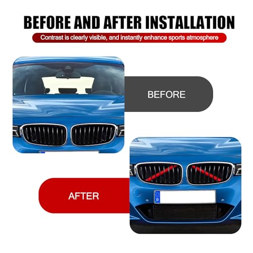 Image of 2 PCS Car Grill Inserts Decorative Strip, 12.99In x 1.18In Waterproof ABS Vehicle Front Grill Covers Wrap, Modification Accessories, Compatible with BMW 3 4 5 6 7 Series X1 X2 X3 X4 X5 (Red)