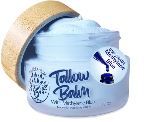 AzulBotanicals Methylene Blue Infused Whipped Grass Fed Beef Tallow Balm, Anti-Aging, Moisturizer,...