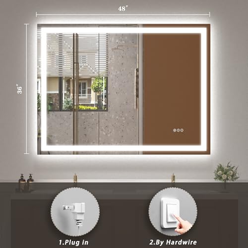 Image of LED Lighted Bathroom Vanity Mirror 48x36, Dimmable Wall Mirror with Lights, Anti-Fog (Backlit and Front Lighted)