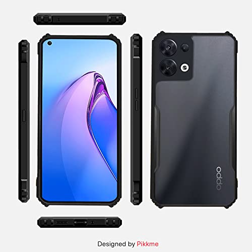 Image of Pikkme Oppo Reno 8 5G Back Cover | Crystal Clear Transparent Back | Ultra Hybrid | Full Camera Protection | Raised Edge | Bumper Back Case for Oppo Reno 8 5G (Black)