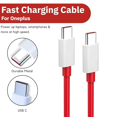 Image of 65W Type C to C Cable | Compatible with with 13 /13R /13S /12R /11R /10R /10T /10 /10 Pro /9 /9 Pro /8 /8 Pro /7 Pro /7T Pro /Nord /CE 3 Lite | Nord Power 5G Delivery for SuperVOOC | Original Ultra-Fast Charging