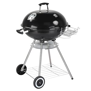 Bonnlo Classic Kettle Barbecue - 54cm Grill Area, Charcoal BBQ Grill with porcelain-enameled lid, Adjustable Vent, Integrated Thermometer, Shelf, Wheels - Black
