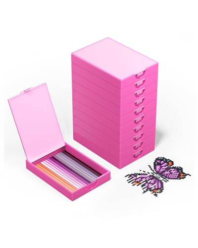 Image of CATEARED 2-in-1 Diamond Art Trays With Lids,Anti-static Diamond Art Storage Containers, Diamond Art Accessories Diamond Painting Trays with Lids & Line-Up, Box Package (Pink, 10 piece Tray Kit)