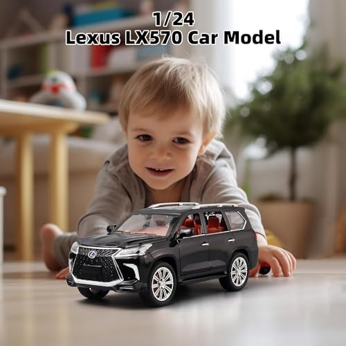 Image of Lexus 570 Boys Big Off-Road SUV Model Car, 1 /24 Diecast Metal Toy with Lights, Sound and Pull Back, Age 4-7 (Black)