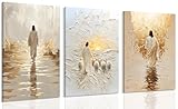 3 Stück Jesus auf Wasser wandernde Bilder Wandkunst Jesus und Lamm Taube Leinwanddrucke dekorative Gemälde für Wohnzimmer Schlafzimmer Kirche Heimdekoration ungerahmt 20,3 x 30,5 cm