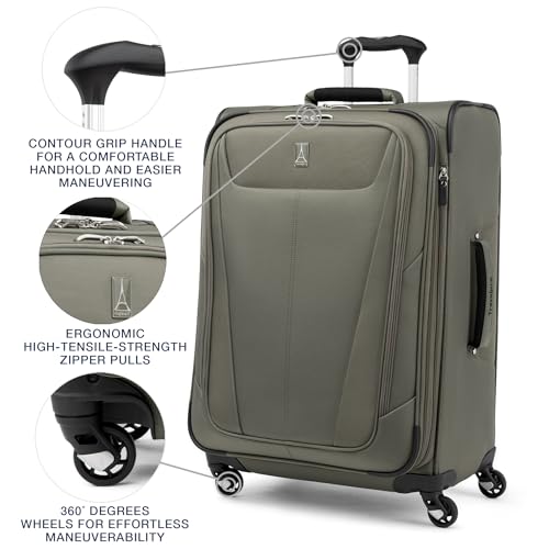 Travelpro Maxlite 5 Softside Expandable Luggage with 4 Spinner Wheels, Lightweight Suitcase, Men and Women, Slate Green, Checked-Medium 25-Inch - Image 4