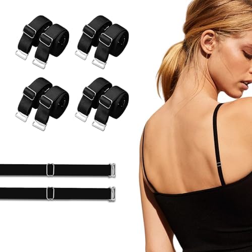SYNTHORA Cotton Adjustable Bra Straps Replacement, Elastic Removable Lingerie Shoulder Straps with Stainless Steel Hooks, 4 Pairs Black for Women image 4