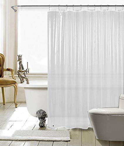 Fabfurn™ Set of 2 Transparent PVC (0.15 mm) Shower Curtains, AC Curtain with Hooks - 9 Feet