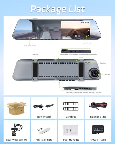 NHOPEEW Mirror Dash CAM 4,7 Pulgadas 720P Vista Delantera y Trasera Cámaras duales - Super Visión Nocturna/Grabación en Bucle/Compensación de exposición - Cámara retrovisora para Coches - imagen 7