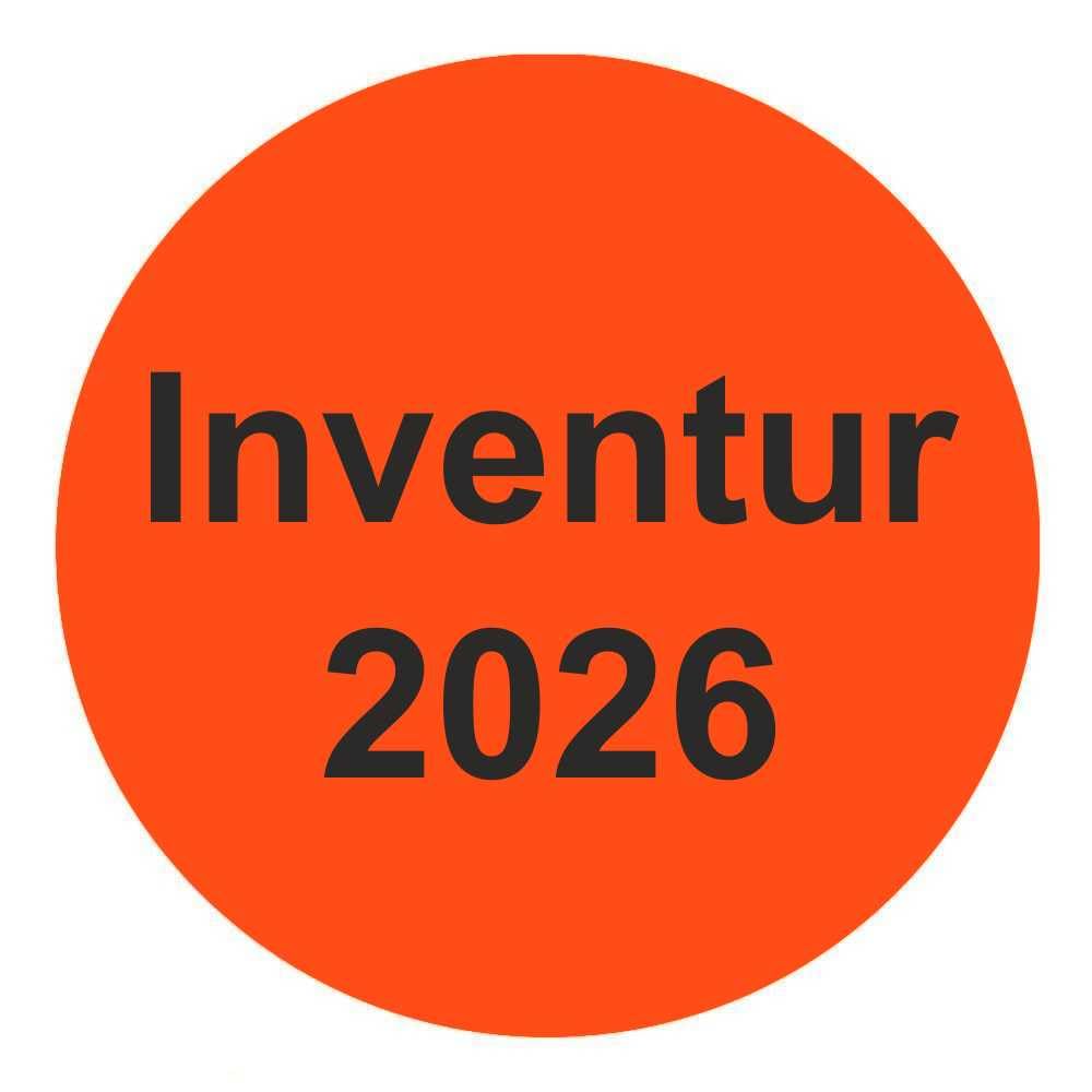 Inventuretiketten, Inventuraufkleber "Inventur 2026" - Durchmesser 50 mm - 1000 Stück (Leuchtrot)
