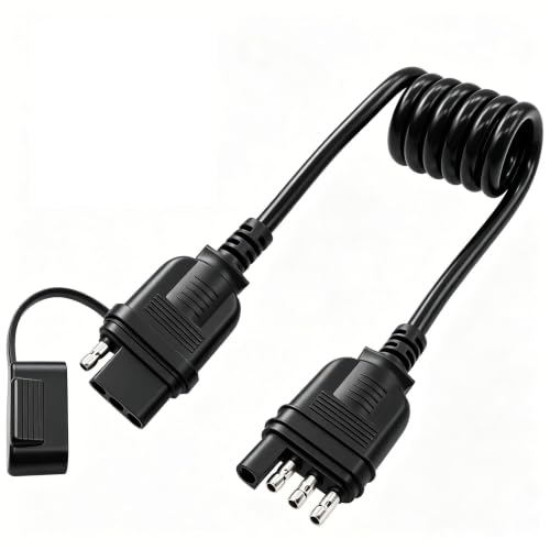 Seamaka 4 Way Flat Trailer Extension Coiled Cable 4 Pin Trailer Wire Extension Harness Male and Female Stretchable Coiled with Dust Cover 36/3 FT 18 Guage