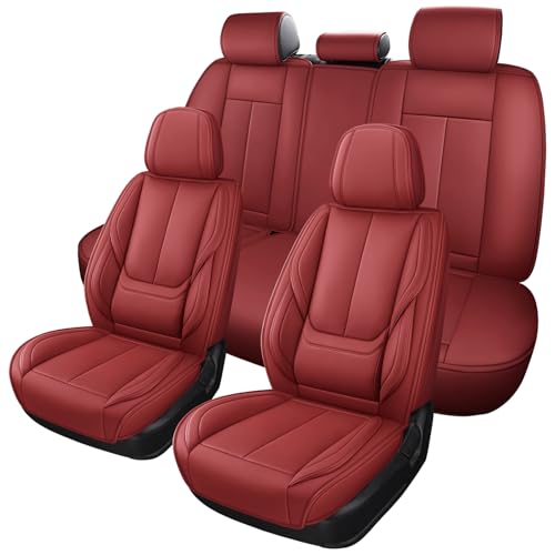 Image of MINGBRON Leather Car Seat Covers,Car Seat Covers Full Set,Automotive Seat Covers,Fit for Most Cars SUV and Most Sedans Red