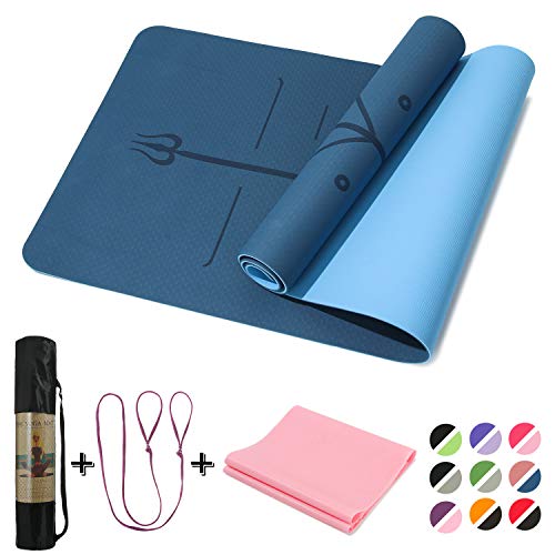 Yoga Mat Non Slip, Pilates Fitness Mats with Alignment Marks ,72x24