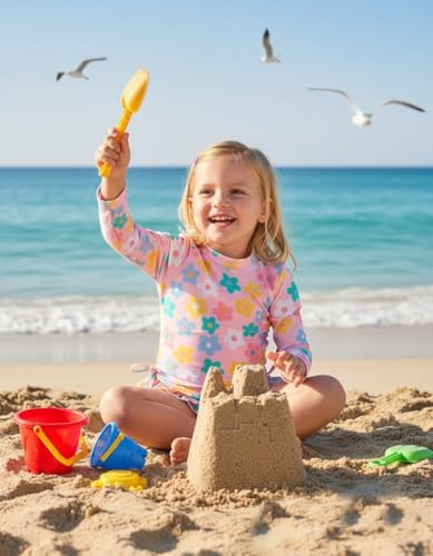 Image of Renotemy Baby Girls Swimsuit Drawstring Zip Bathing Suit Long Sleeve One-Piece Rash Guard Swimwear with Hat for Infant Girl