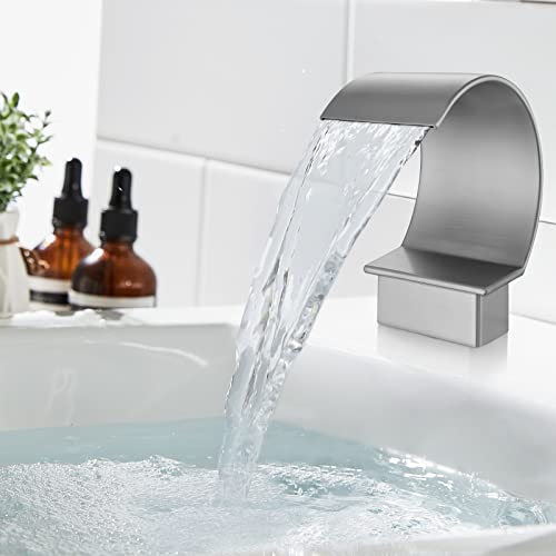 Waterfall Tub Faucet with Handshower: EVERSTEIN Roman Bathtub Faucets Set with Handheld Sprayer, Deck Mount Solid Brass Tub Filter,Brushed Nickel by EVERSTEIN - Used condition - Image 4