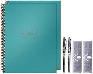 Rocketbook Holiday Bundle - 2 Smart Reusable Notebook Set with 1 Lined & 1 Dot Grid Notebook, 2 Pilot Frixion Pens & 2 Microfiber Cloths - Neptune Teal Cover, Letter Size (8.5