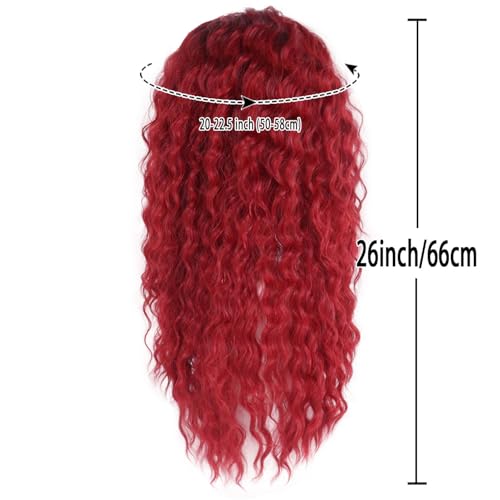 Image of GNIMEGIL Womens Long Curly Wig Vibrant Red to Black Ombre, Full Voluminous Curls, Synthetic Fiber Hairpiece for Cosplay, Halloween, Parties & Photoshoots