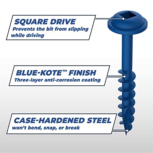 Kreg SML-C125B-100 Blue-Kote Weather Resistant Pocket Screws, 1 1/4 Inch, #8 Coarse Thread, Maxi-Loc Head, (100 Count)