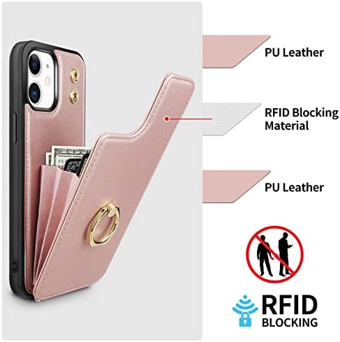 Vunake for iPhone 11 Case with Card Holder Wallet Case with Ring Kickstand PU Leather Phone Case for Women Girls TPU Shockproof Bumper Case RFID Blocking Protective Case Cover for iPhone 11-Rosegold