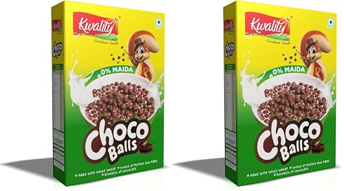 Image of Kwality Choco Balls 375g | No Maida | Made with Whole Wheat | Healthy Food & Breakfast Cereal for Kids | High in Protein & Fiber (Pack of 2)