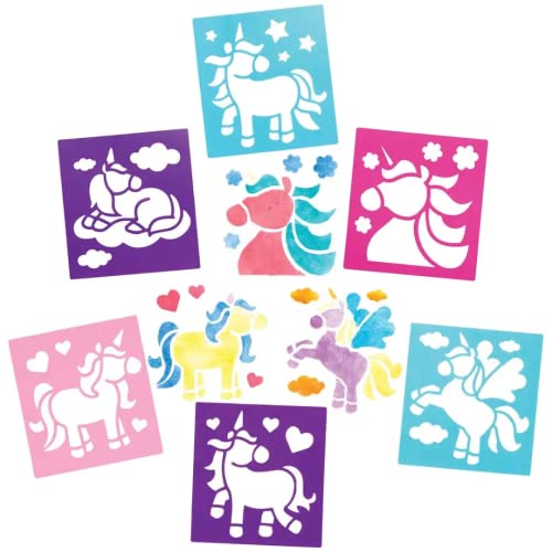 Baker Ross AX359 Stencil Lavabili Unicorni - Confezione Da 8, Forniture Per Pittura Per Progetti Artistici E Artigianali Per Bambini