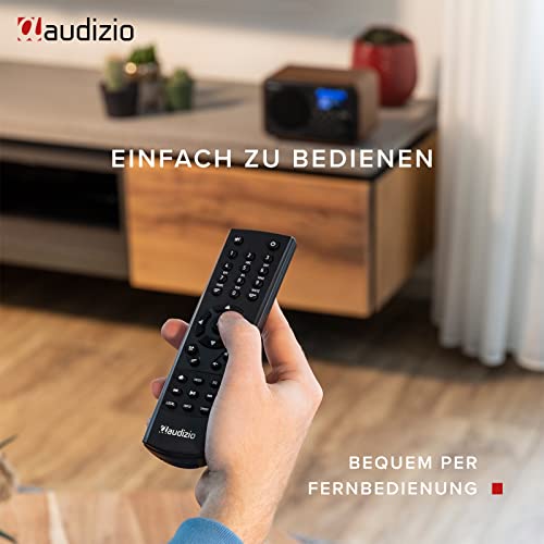 Audizio Venice - Internetradio WLAN Radio mit Fernbedienung, Akku Bluetooth Radio klein, Wecker mit Doppelalarm, Radiowecker Sleeptimer, Line-Out, DLNA, Holz Braun – Bild 7