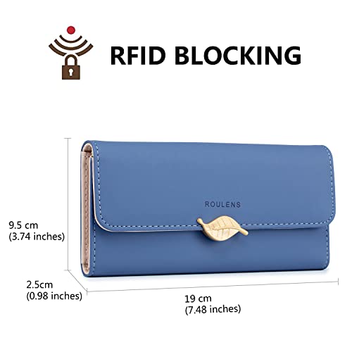 Women's Roulens RFID Blocking PU Leaf Pendant Wallet Zipper Coin Purse