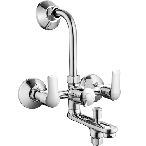 Image of ALTON XNO5090 Brass 3-IN-1 Wall Mixer With Provision For Over Head Shower and Hand Shower with190mm Long Bend Pipe (Chrome)