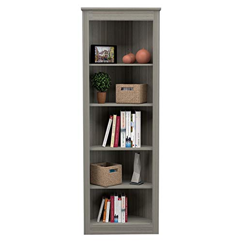 Pemberly Row 71" 5 Shelf Engineered Wood Corner Bookcase In Gray Smoke Oak #TOP4
