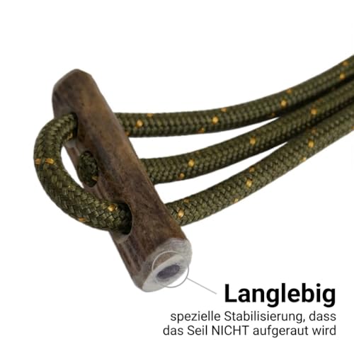 Umhänge Moxonleine 300 cm Oliv 6mm dünne Retrieverleine | lautlose Jagdleine | stufenlos verserstellbar | Hundeleine kleine, mittelgroße & große Hunde | 260-300cm Länge | Zugstopp | Made in Germany