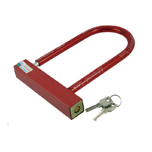 Aexit Silver Tone Bike Locks Red Placstic Coated Metal Security Bicycle Motorbike Lock w U-Locks 2 Keys
