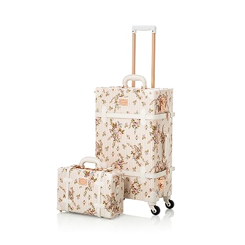 COTRUNKAGE Travel Vintage Luggage Set 2 Piece Floral Cute Check In Suitcases with Spinner Wheels for Womens, Beige Floral