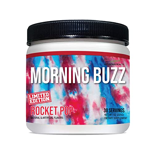 Morning Buzz Sports Energy Drink by New Health, Pre Workout, Sports Nutrition Drink, Supports Lasting Energy, Endurance, Mental Clarity, and Metabolism, 8 Ounce Powder Mix, 30 Servings (Rocket Pop)