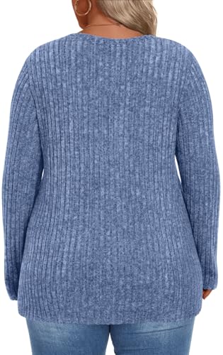 Image of HOTGIFT Womens Plus Size Sweater Tops Long Sleeve Crewneck Casual Tunic Shirts Buttons XL-5XL Blouse Soft Comfy Fashion