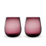 Segunda Vida Rosado Hand Blown Wine Glasses, Recycled Mexican Glassware with Purple Tint, Stemless Drinking Glasses for Wedding Gifts, Wine Lovers, Home Bar Accessories, 13 oz, Set of 2