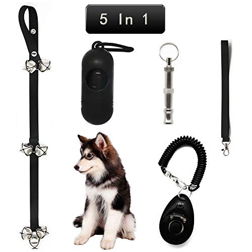 Kazma 5 in 1 Upgraded Dog Training Kit Upgraded Dog DoorBell Adjustable Dog Whistle Dog Clicker Dog Waste Bags Dispenser for Door Knob/Potty Training/Go Outside-Dog Bells/Dog Train