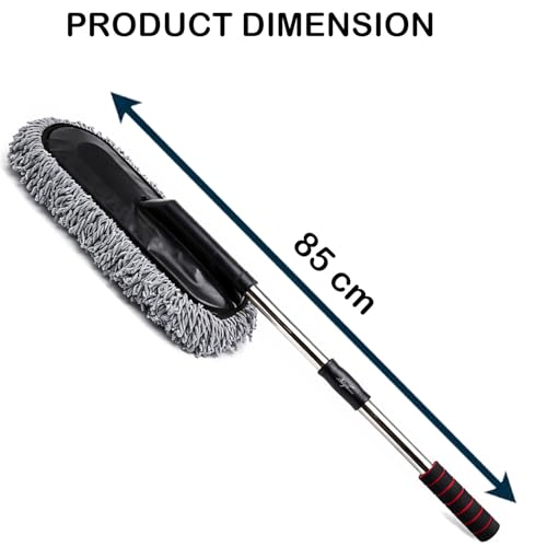 Image of Signamio Car Duster Microfiber Brush Car Cleaning Accessories Compact Soft Non Scratch Fibers for Interior and Exterior Dusting Detailing and Quick Touch Ups - Grey