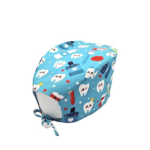 Aqua Blue Teeth Print Scrub Cap - Refreshing And Unique Headwear For Dental Professionals #TOP7