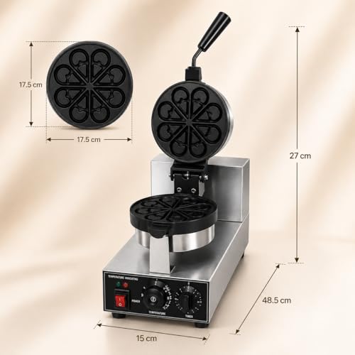Image of Droplet Shape Rotary Waffle Maker, Commercial Electric Waffle Machine, Professional Belgian Waffle Baker for Cafe Bakery Restaurant