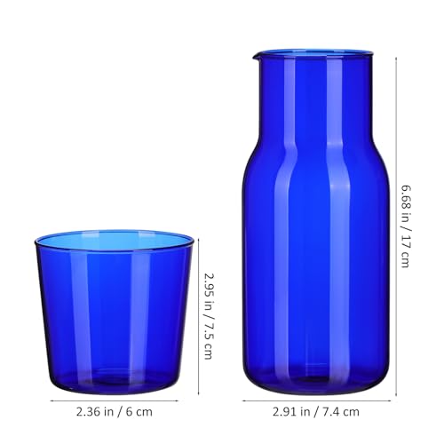 Set de botella y vaso de vidrio azul Tofficu miniatura 2