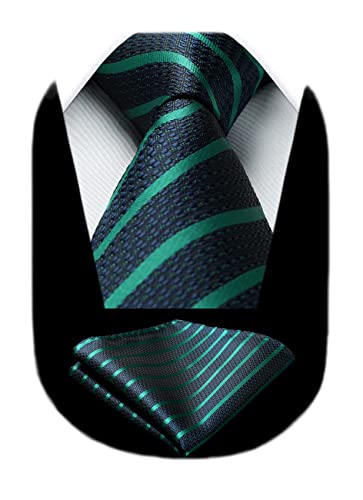 Image of HISDERN Stripe Tie Mens Ties with Pocket Square Set Classic 3.4'' Silk Formal Necktie Handkerchief for Business Wedding