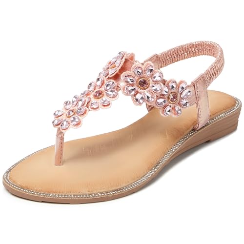 Image of iCKER Women Sandals Rhinestone Dressy Casual Summer flat flip flops Comfortable Sandals