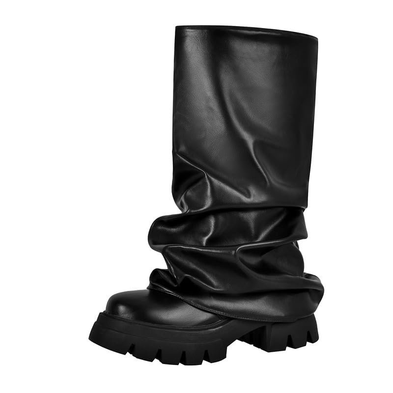 sexytag Women's Metallic Boots Slouchy Foldover Platform Round Toe Western... - Picture 55 of 61