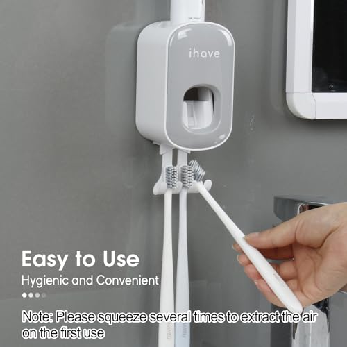 image for iHave Toothbrush Holder Wall Mounted with Toothpaste Dispenser - Easy 