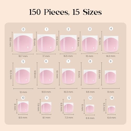Image of Beetles X Press French Tip Toenails - Charm French | Glossy Pink Short Square Press On Toe Nails | 150 Pcs 15 Sizes Natural Salon Quality Gel Nail Tips for Women