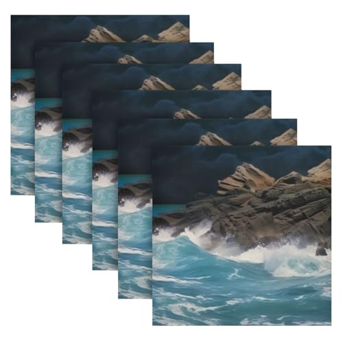Servilletas de Tela Cuadradas Night Lighthouse x6 miniatura 6