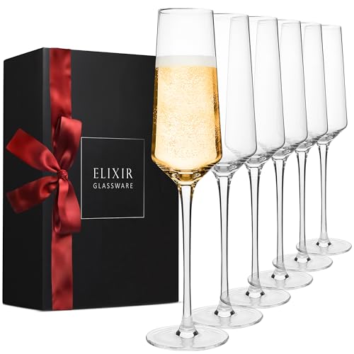 Elixir Glassware Classy Champagne Flutes - 8 Oz - Set Of 6 Elegant Flute Wine Glasses cover