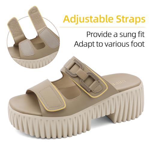 Image of UBFEN Womens Chunky Wedge Platform Sandals Adjustable Double-Strap Square | Toed Open-Toe Style Suitable for Outdoor Casual Wear