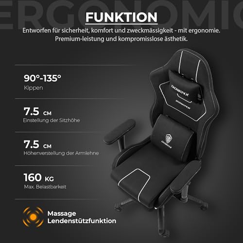 Sedia Gaming in tessuto con cuscino a molle insacchettate, Sedia Gamer da gioco ergonomica con funzione massaggiante, sedia da ufficio PC grande e alta con poggiaperiedi XXL, nero - Sedia gaming - Immagine 6